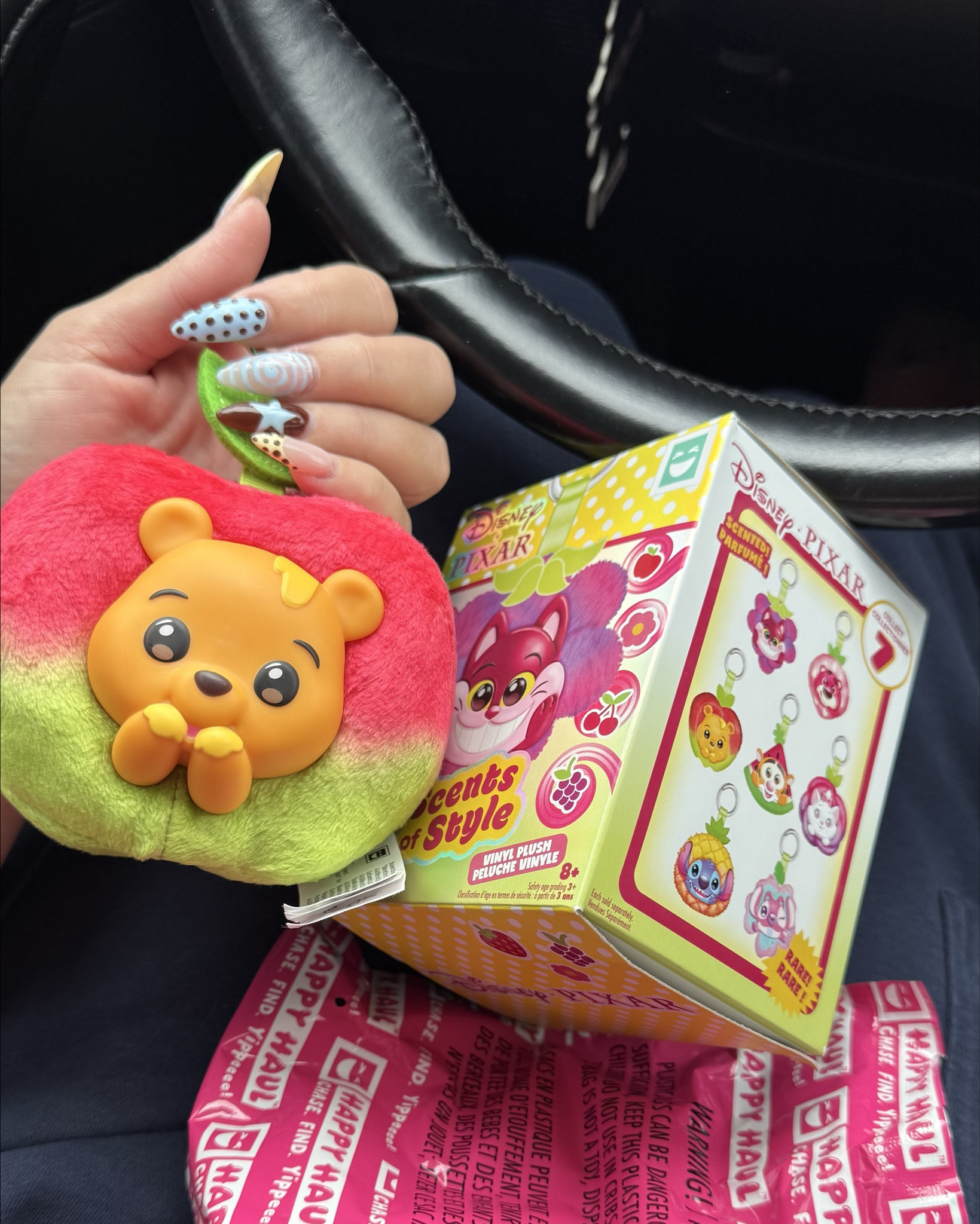 These Happy Haul scented Disney blind box bag charms are adorable! I bought one box hoping to get Pooh, Tigger or Marie. Was so happy we got Pooh! 
