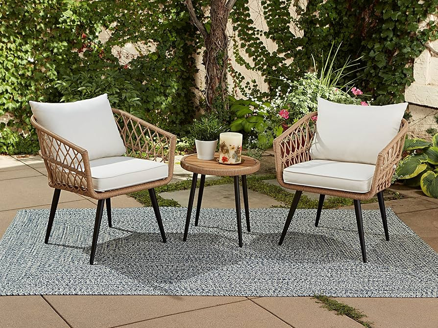 Quality Outdoor Living 65-YZ03HM Hermosa 3 Piece Chat Set, Aluminum Frame + Tan Wicker + Linen Cu... | Amazon (US)