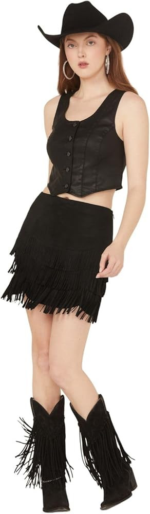 Idyllwind Women's Lindale Faux Suede Fringe Mini Skirt Black X- | Amazon (US)