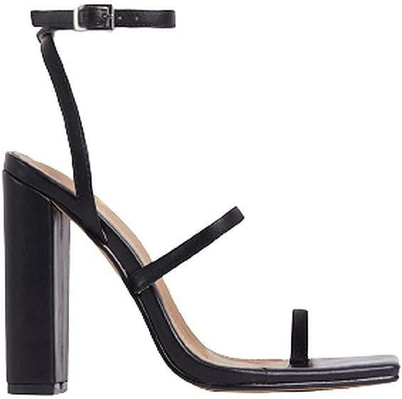 Womens Square Open Toe Chunky High Heel Ankle Strap Sandals | Amazon (US)