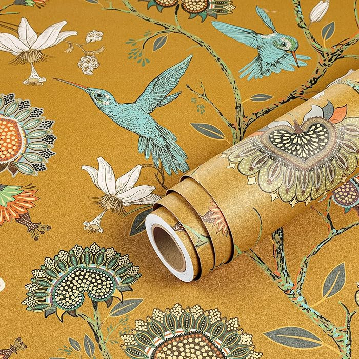 Livelynine Gold Chinoiserie Peel and Stick Wallpaper Birds Flowers Vintage Bird Floral Wallpaper ... | Amazon (US)