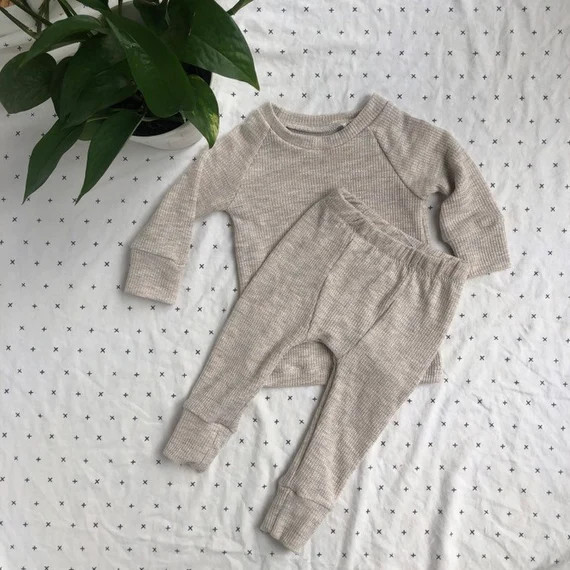 neutral baby outfit, gender neutral baby clothes, waffle knit set for boys and girls, spring baby... | Etsy (US)