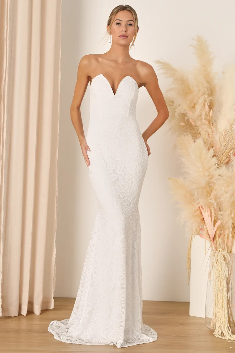 Passionate Charisma White Lace Strapless Mermaid Maxi Dress | Lulus