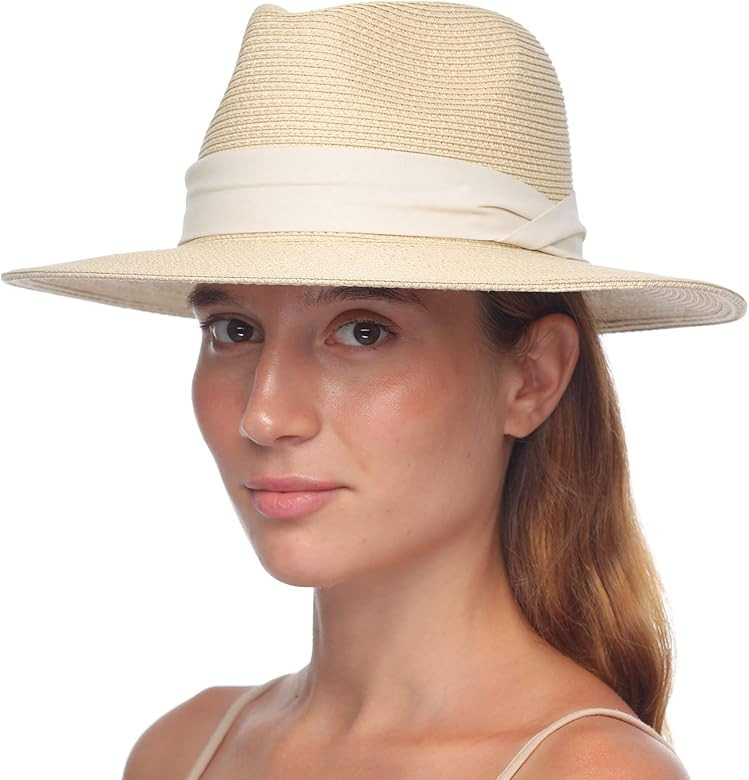 FURTALK Panama Hat Sun Hats for Women Men Wide Brim Fedora Straw Beach Hat UV UPF 50 | Amazon (US)