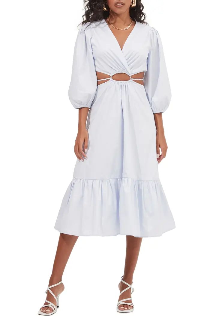 Rosewood Cutout Puff Sleeve Cotton Dress | Nordstrom