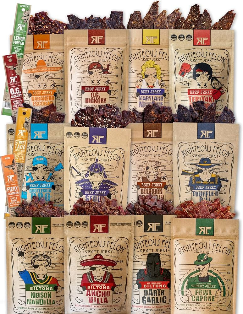 Righteous Felon Beef Jerky & Meat Sticks Variety Pack | Beef Jerky Gifts for Men | High Protein, ... | Amazon (US)