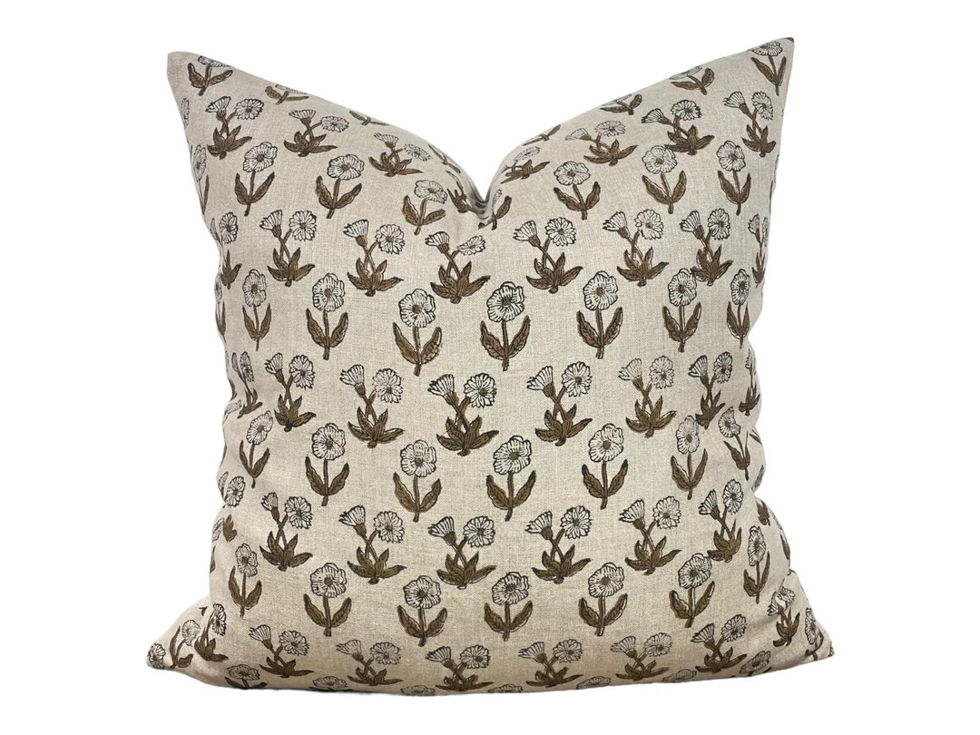 Designer yucaipa Floral Pillow Cover // Brown - Etsy | Etsy (US)