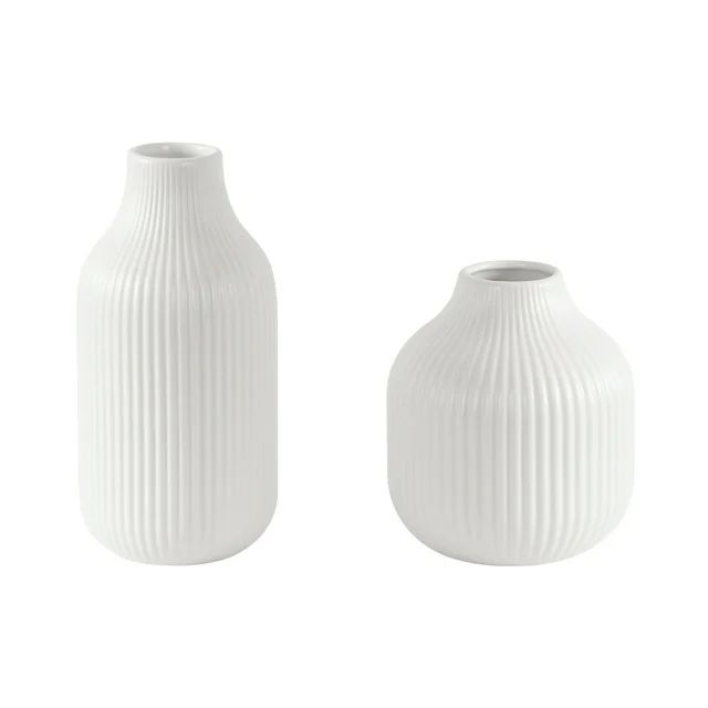 Better Homes & Gardens Ribbed Ceramic Vases 2PC Set White Finish - Walmart.com | Walmart (US)