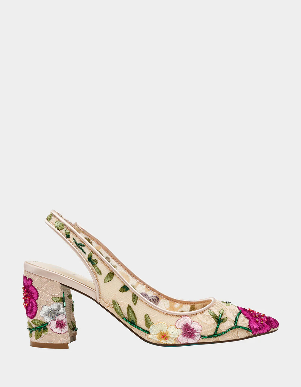 LIRA BLUSH MULTI FLORAL Pointed-Toe Slingback Mesh Women's Heel | Betsey Johnson