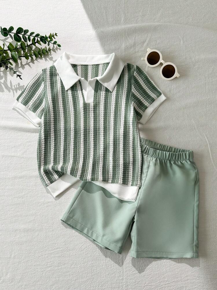 SHEIN Playful Pals 2 piezas Conjunto para ni\u00f1os peque\u00f1os, camisa polo de manga corta co... | SHEIN