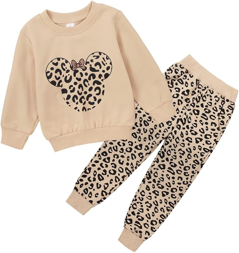 Toddler Baby Girl Leopard Fall Clothes Long Sleeve Pullover Crew Neck Top Sweatshirt Pants Casual Wi | Amazon (US)