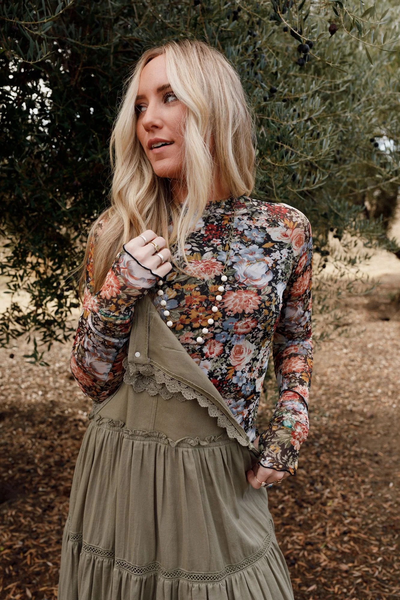 Flower Garden Mesh Long Sleeve Top - Black | Three Bird Nest