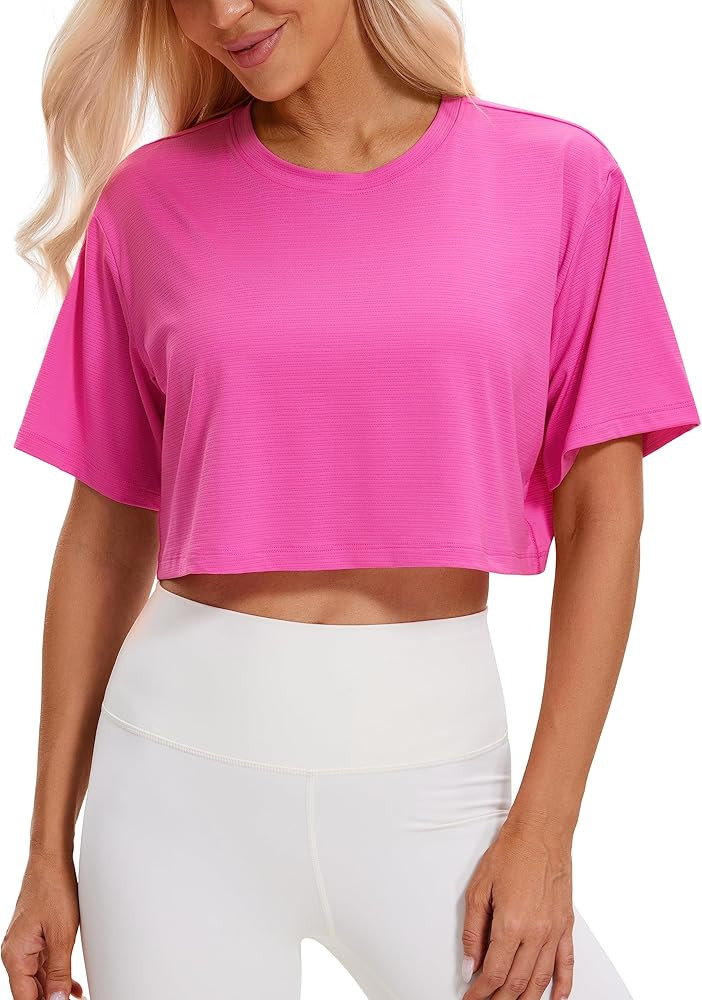 CRZ YOGA Womens Short Sleeve Tops Lightweight Breathable Workout Shirts High Neck Crop Tops Athle... | Amazon (US)