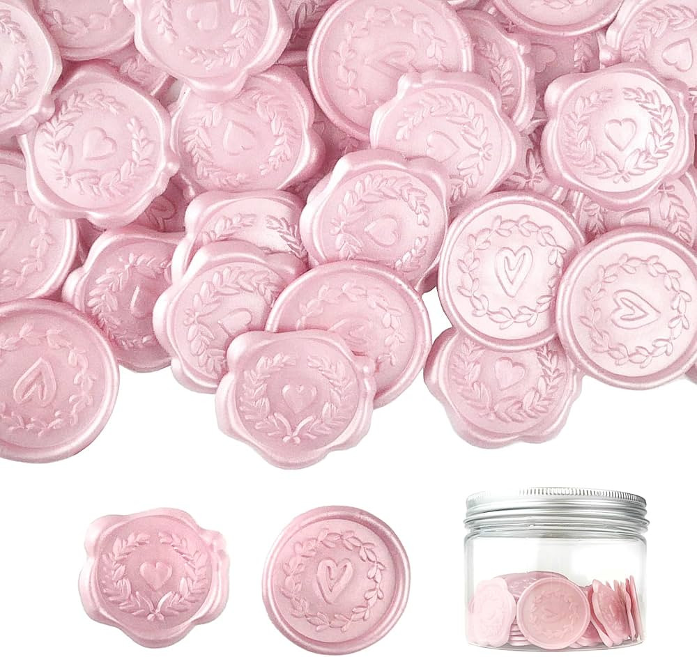 50pcs Wax Seal Stickers Self Adhesive, Pink Heart Embossed Sealing Stamp Envelope for Wedding,Val... | Amazon (US)