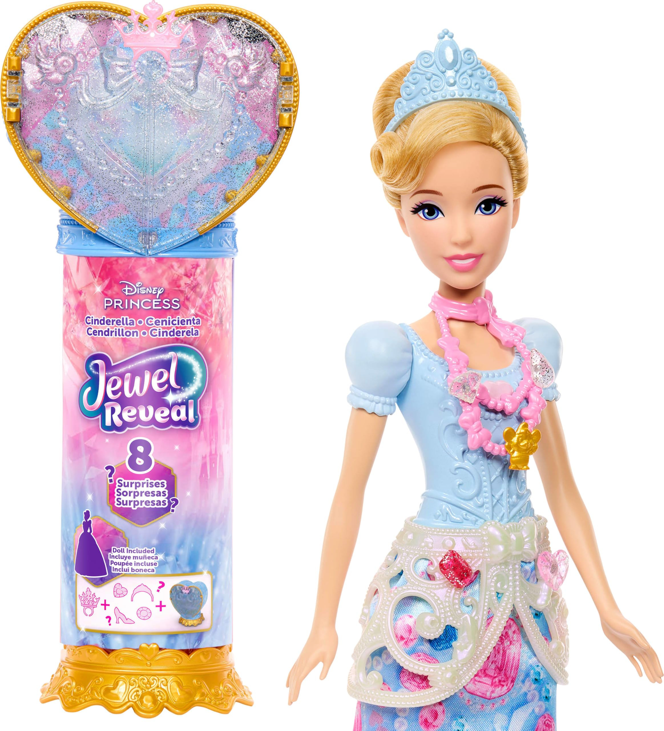 Mattel Disney Princess Cinderella Fashion Doll & Accessories with 8 Surprises, Including Heart Ge... | Amazon (US)