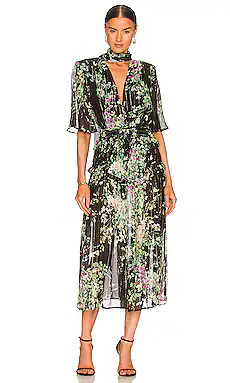 Sabina Musayev Lunetta Midi Dress in Black Floral from Revolve.com | Revolve Clothing (Global)