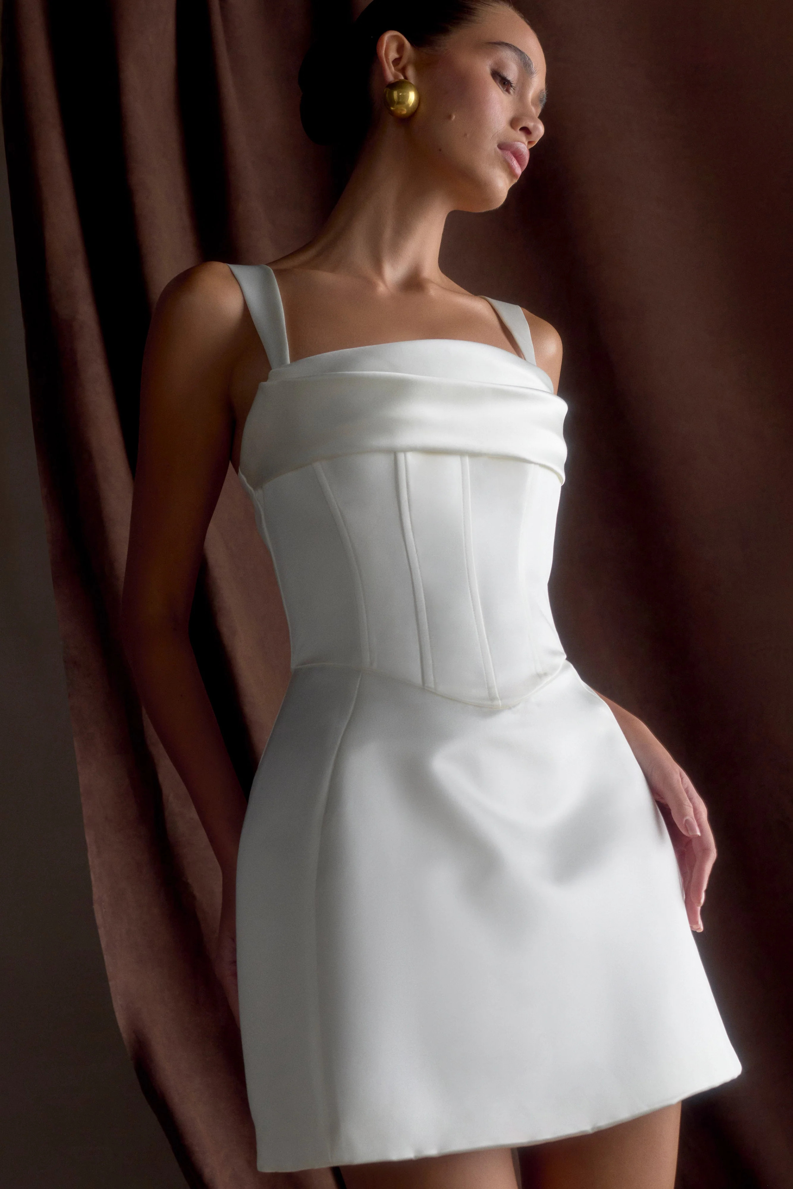 Satin Corset Mini Dress - White | MESHKI US