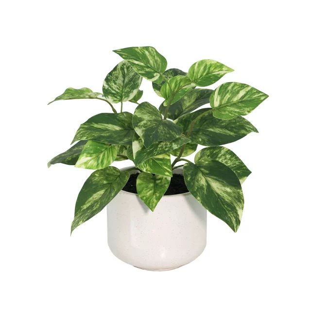 Mainstays Height 12" Tall Artificial Plant in Green Color, Potted Plant Pothos in White Ceramic P... | Walmart (US)