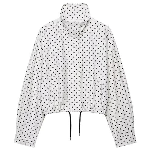 CUFEZN Womens Polka Dot Bomber Jacket Stand Collar Zip Up 2025 Trendy Fashion Cropped Jacket Coat with Pockets Whte Small | Amazon (US)