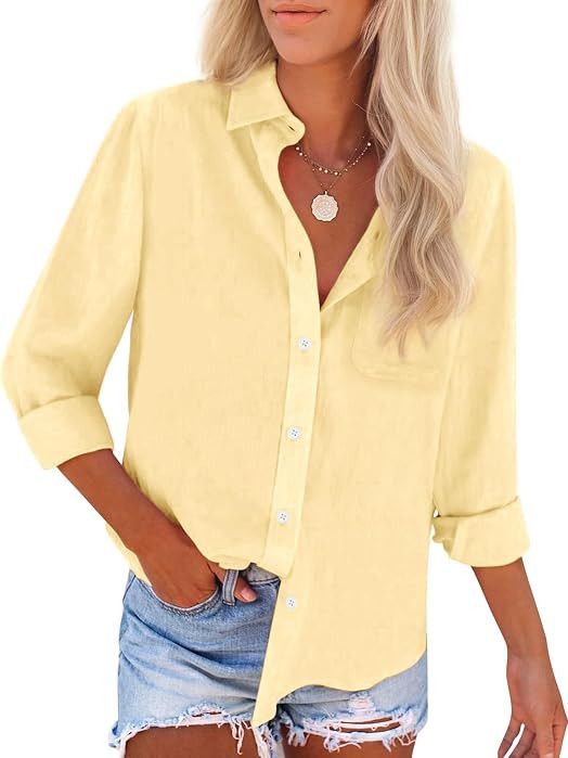 Womens Button Down Shirts Cotton Dress Shirts Oxford Shirts Long Sleeve Work Blouses Collared Tops Tunics with Pocket | Amazon (US)
