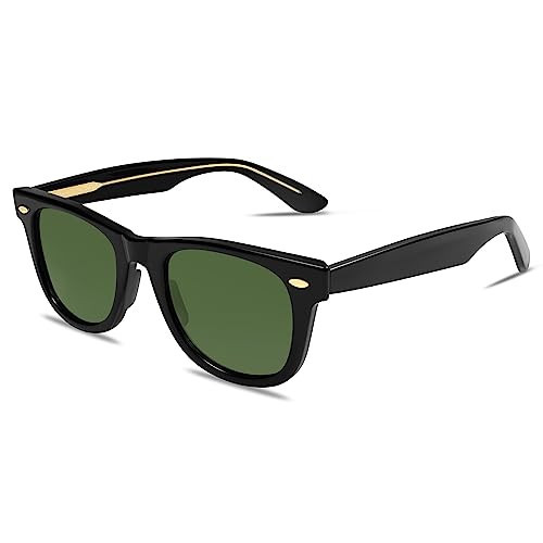 VANLINKER Trendy Square Sunglasses for Men Womens Retro Classic Sun Glasses VL9766 Black/Green | Amazon (US)