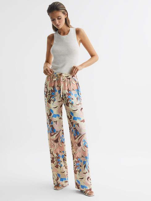 Reiss Multi Liv Floral Printed Wide Leg Trousers | Reiss UK