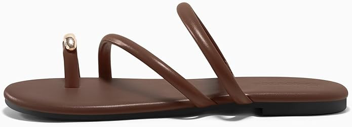 Coutgo Womens Strappy Flat Sandals Square Open Toe Flip Flops Slides Toe Ring Metal Summer Dress ... | Amazon (US)