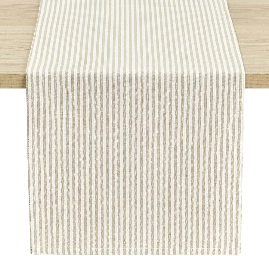 Lush Decor Farmhouse Ticking Stripe Yarn Dyed Table Runner, 13" x 72", Neutral | Amazon (US)