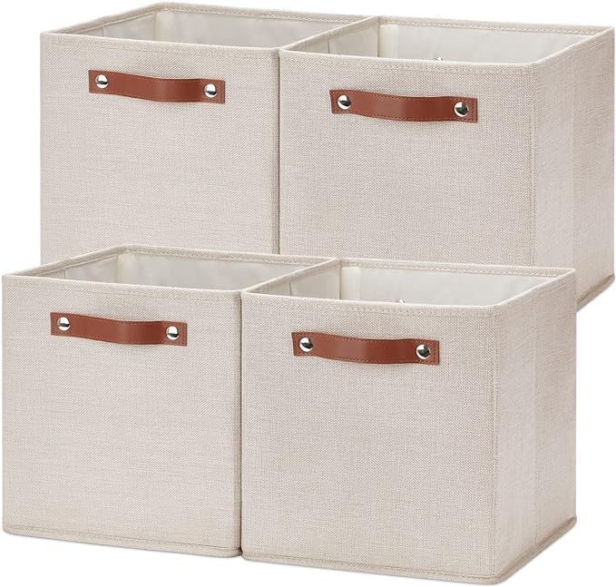 Temary 11x11 Storage Cubes Fabric Storage Cubes Storage Bins with Dual Leather Handles Canvas Sto... | Amazon (US)