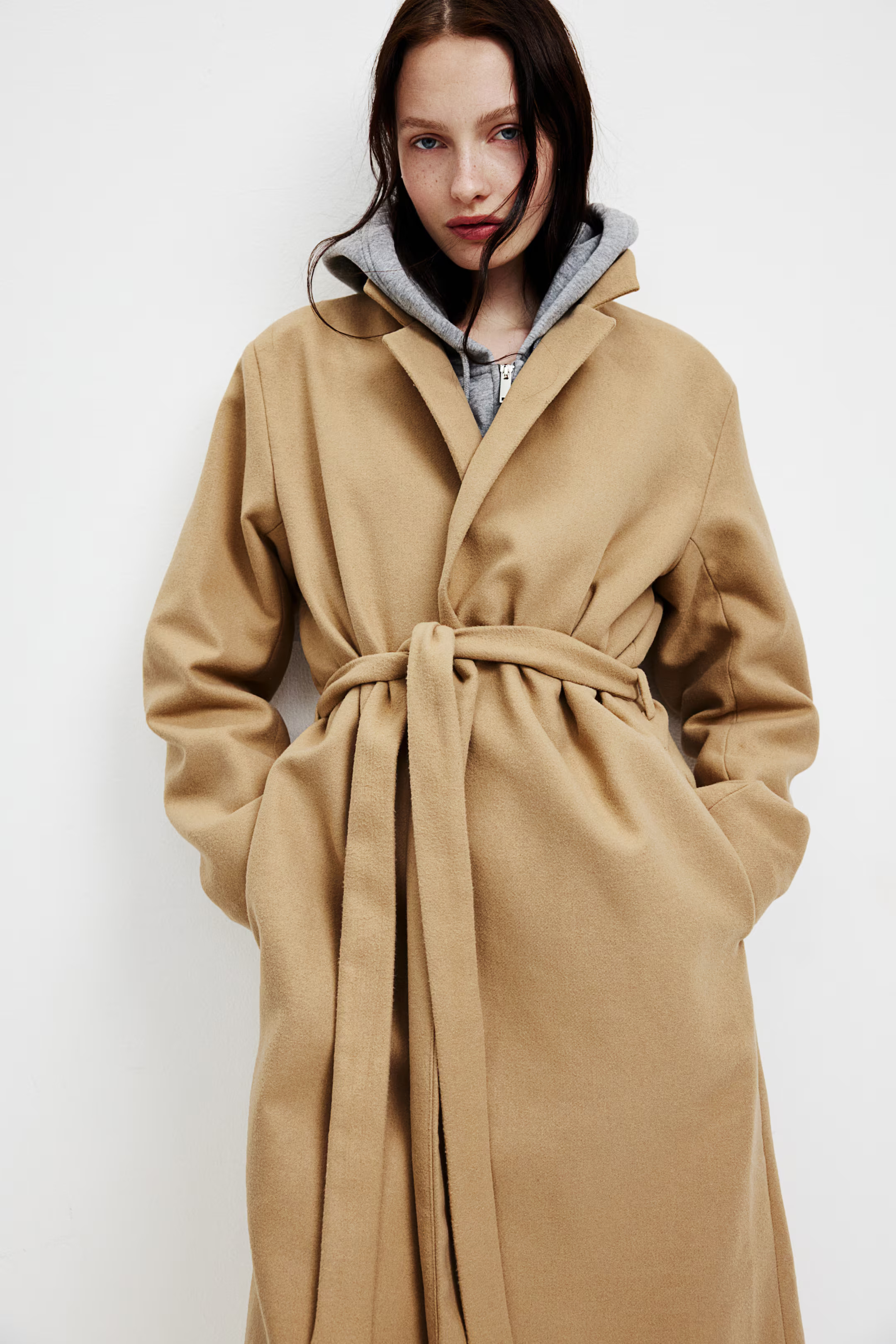 Brushed-finish tie-belt coat | H&M (UK, MY, IN, SG, PH, TW, HK)