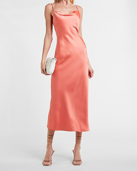 Satin Cowl Neck Maxi Slip Dress | Express