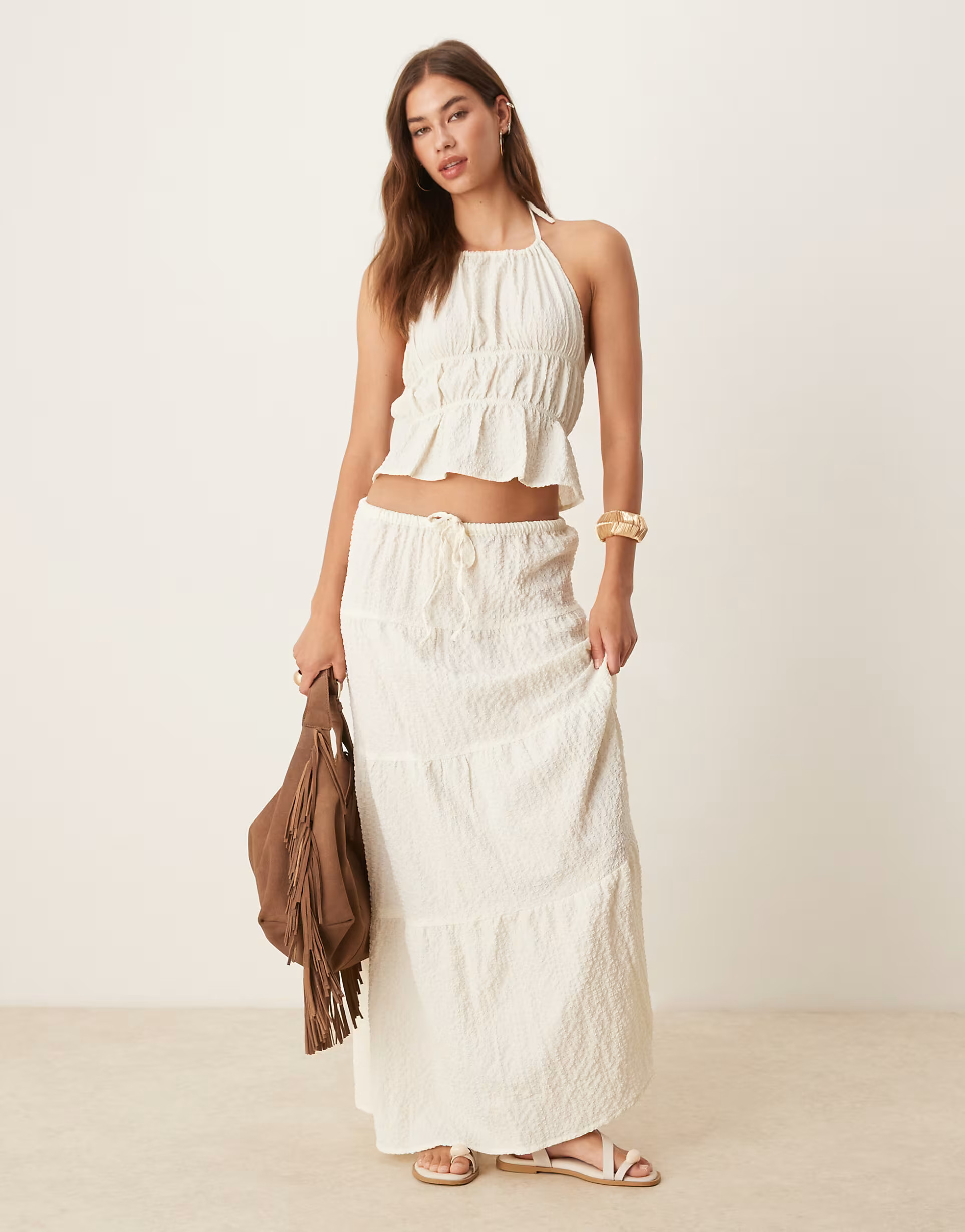 Esmee Exclusive sheer tiered beach skirt in textured cream - part of a set | ASOS (Global)