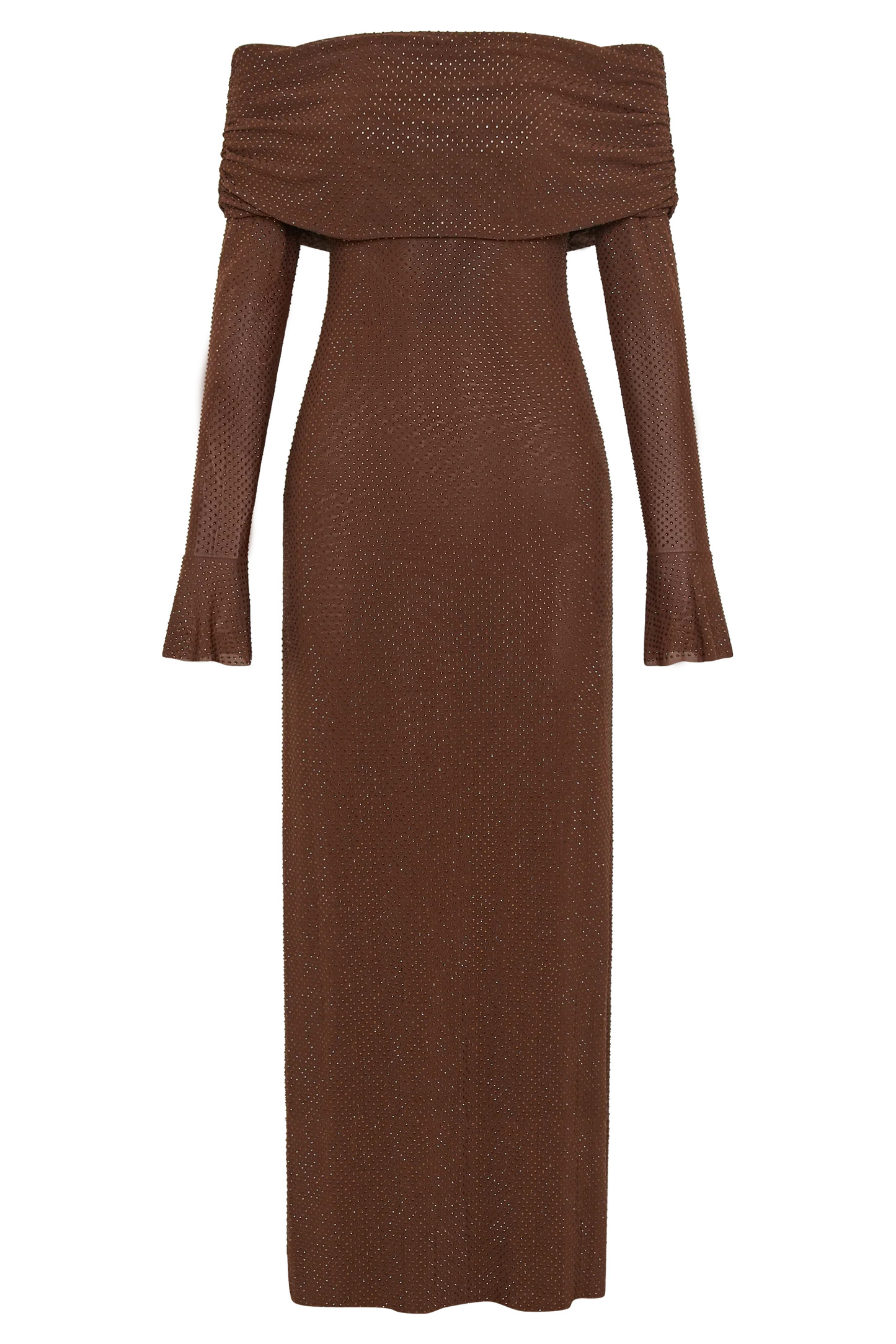 Marcel Off Shoulder Diamante Maxi Dress - Chocolate | Meshki (APAC)