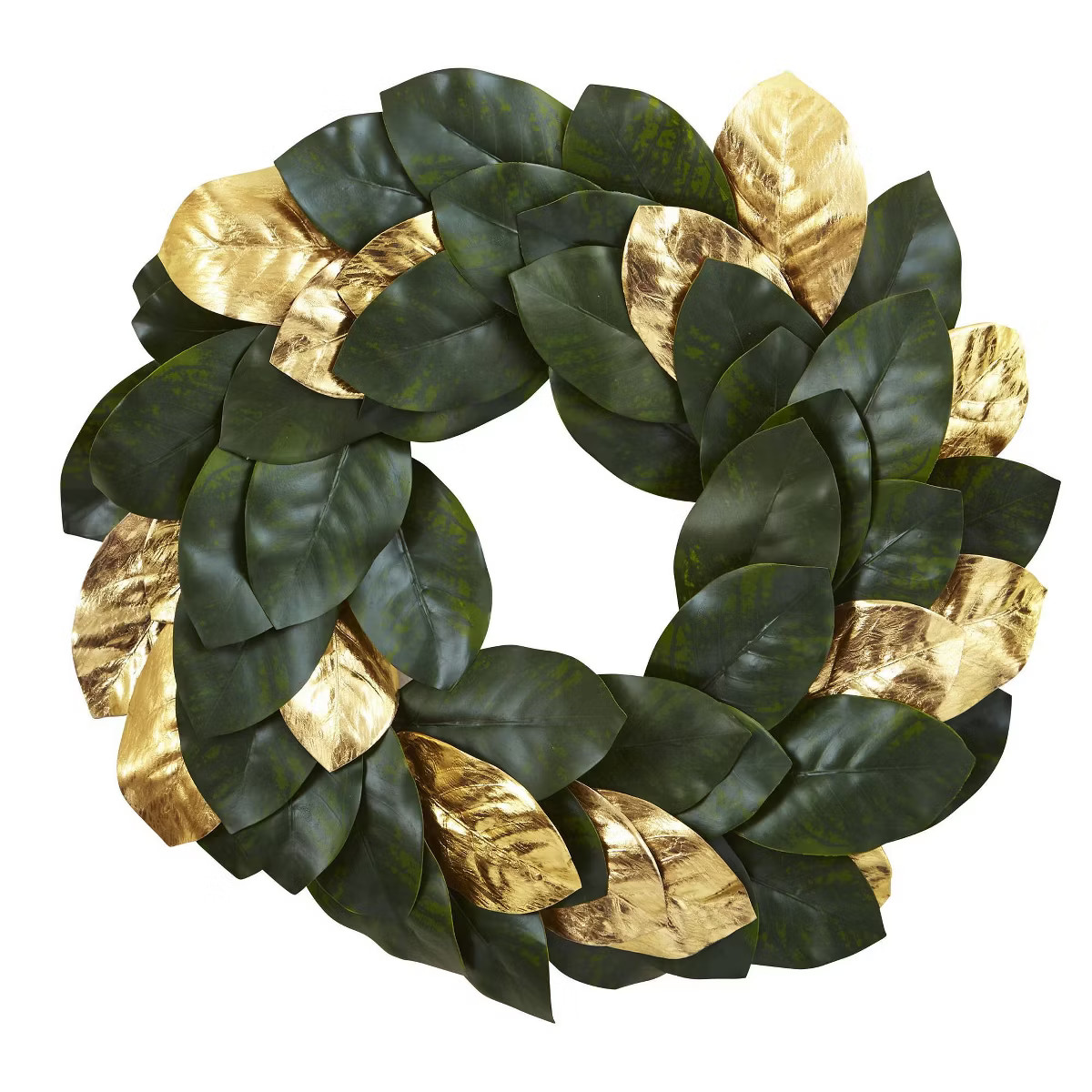 22" Artificial Magnolia Leaf Wreath Gold - Nearly Natural: Indoor Winter Decor | Target