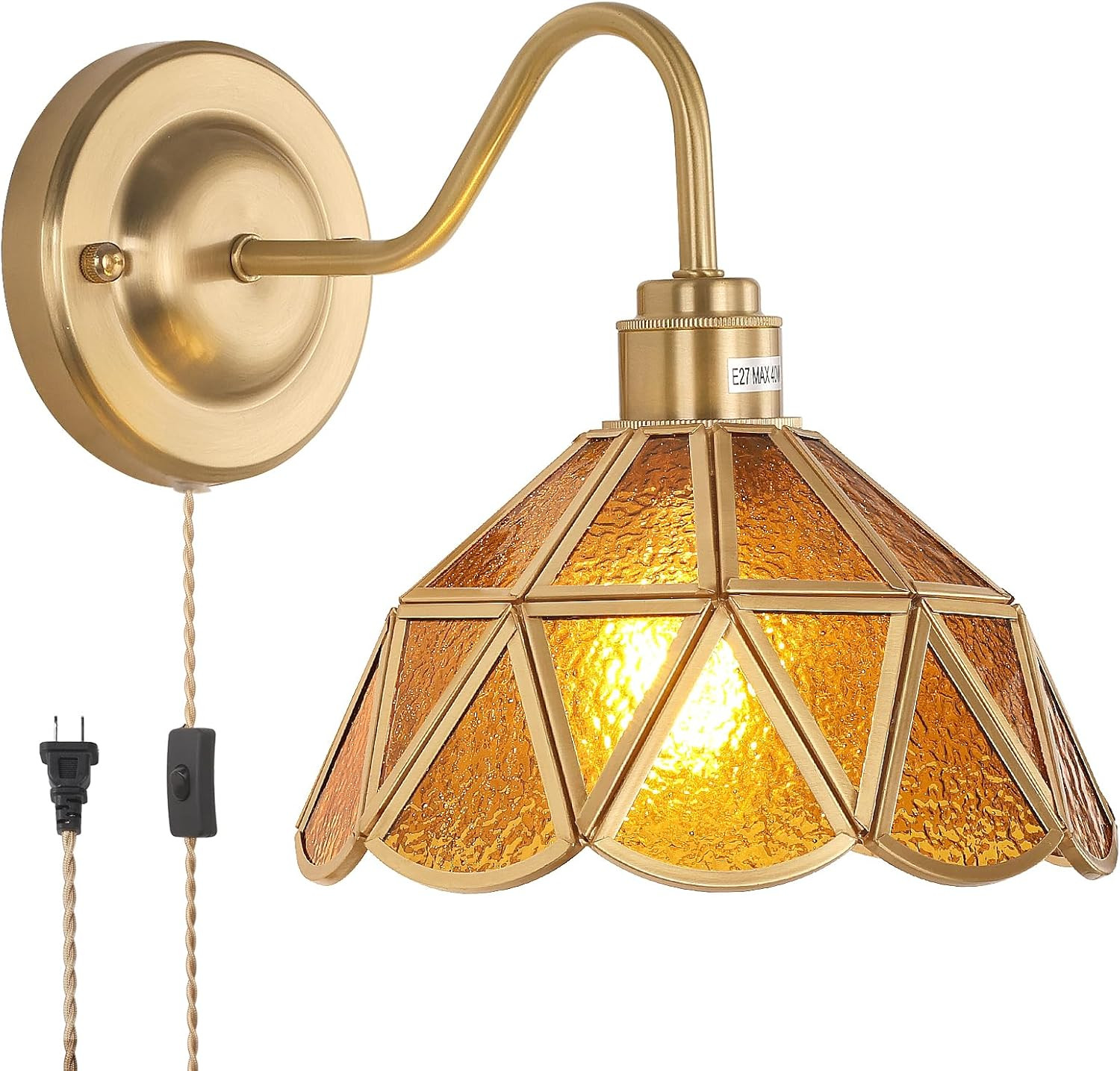 Vintage Wall Sconce, Wall Lamps with Coffee Stone Triangle Checker Sconce, Stained Glass Shade Br... | Amazon (US)