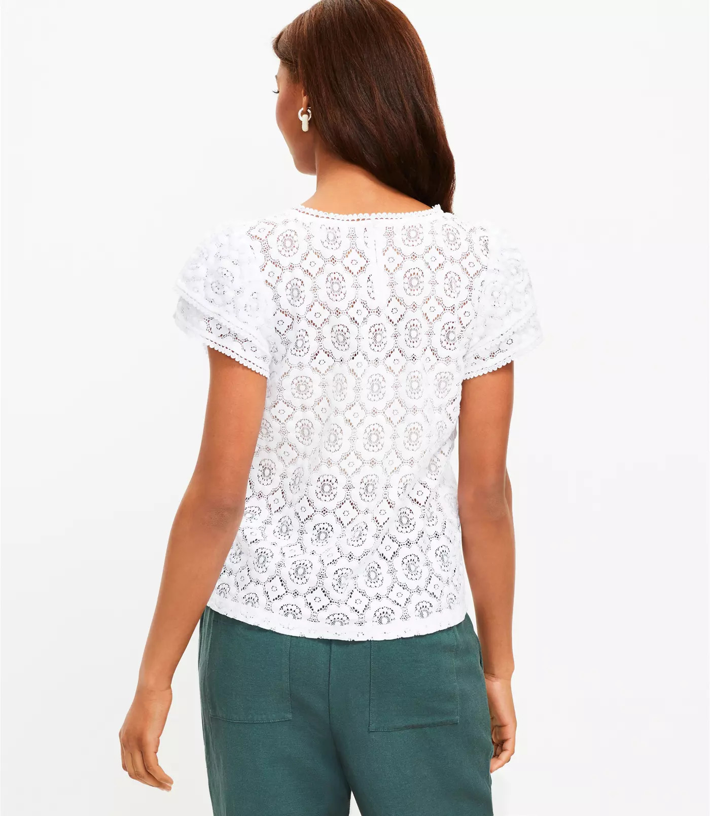 Floral Lace Flutter Sleeve Top | LOFT | LOFT