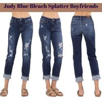 Judy Blue Mid-Rise Boyfriend Bleach Splash Destroyed Jeans | Etsy (US)