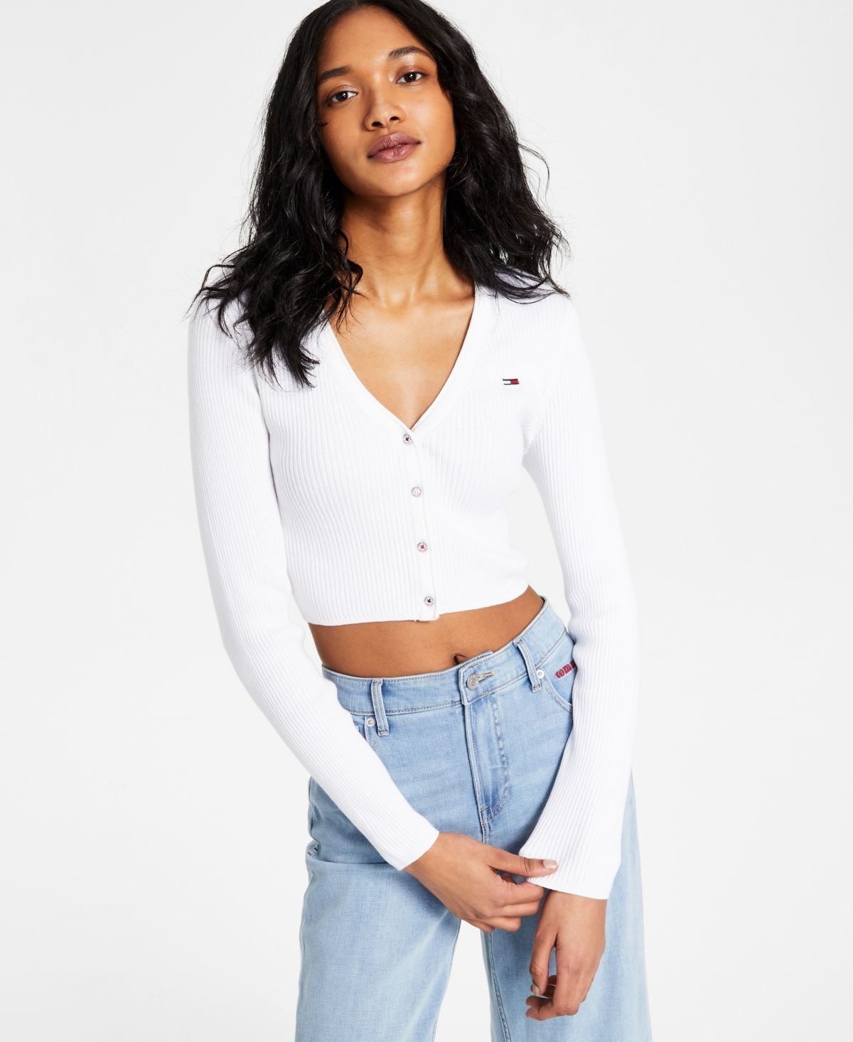 Tommy Jeans Women's Ribbed Cropped Cardigan | Macys (US)