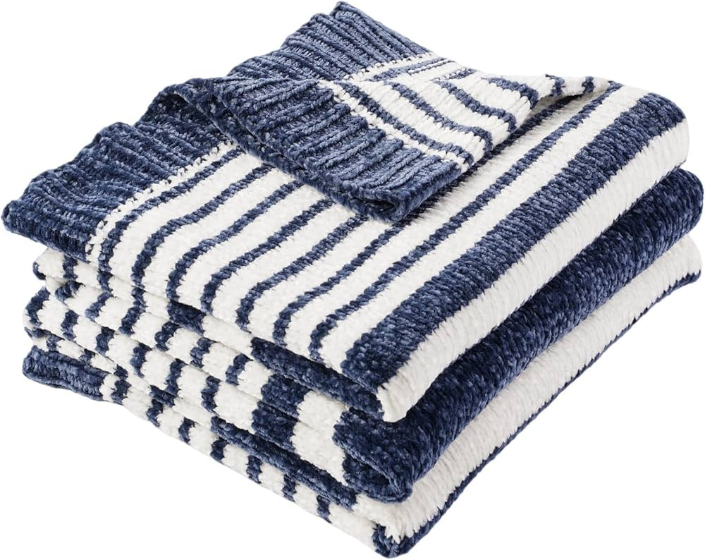 BATTILO HOME Navy and White Throw Blanket for Couch, Navy Throw Blanket, Super Soft Cozy Chenille... | Amazon (US)