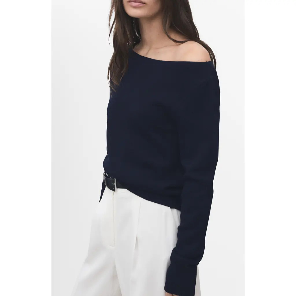 MANGO Fine Knit Boat Neck Sweater in Dark Navy at Nordstrom, Size Xx-Small | Nordstrom