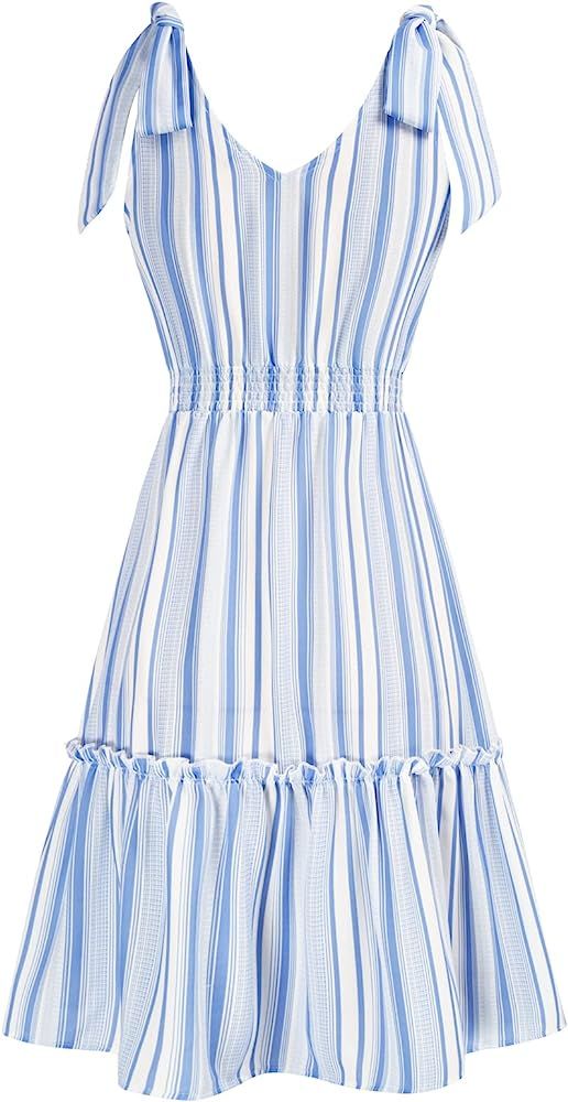 KANCY KOLE Women's Wrap V Neck Summer Mini Dress Sleeveless Tie Shoulder Floral Print Ruffle Pleated | Amazon (US)