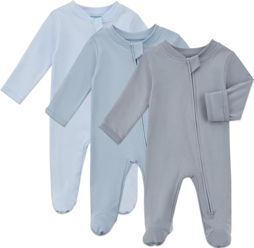Aablexema Baby Organic Cotton Pajamas 2 Way Zipper Preemie Newborn One Piece Outfit Long Sleeve F... | Amazon (US)