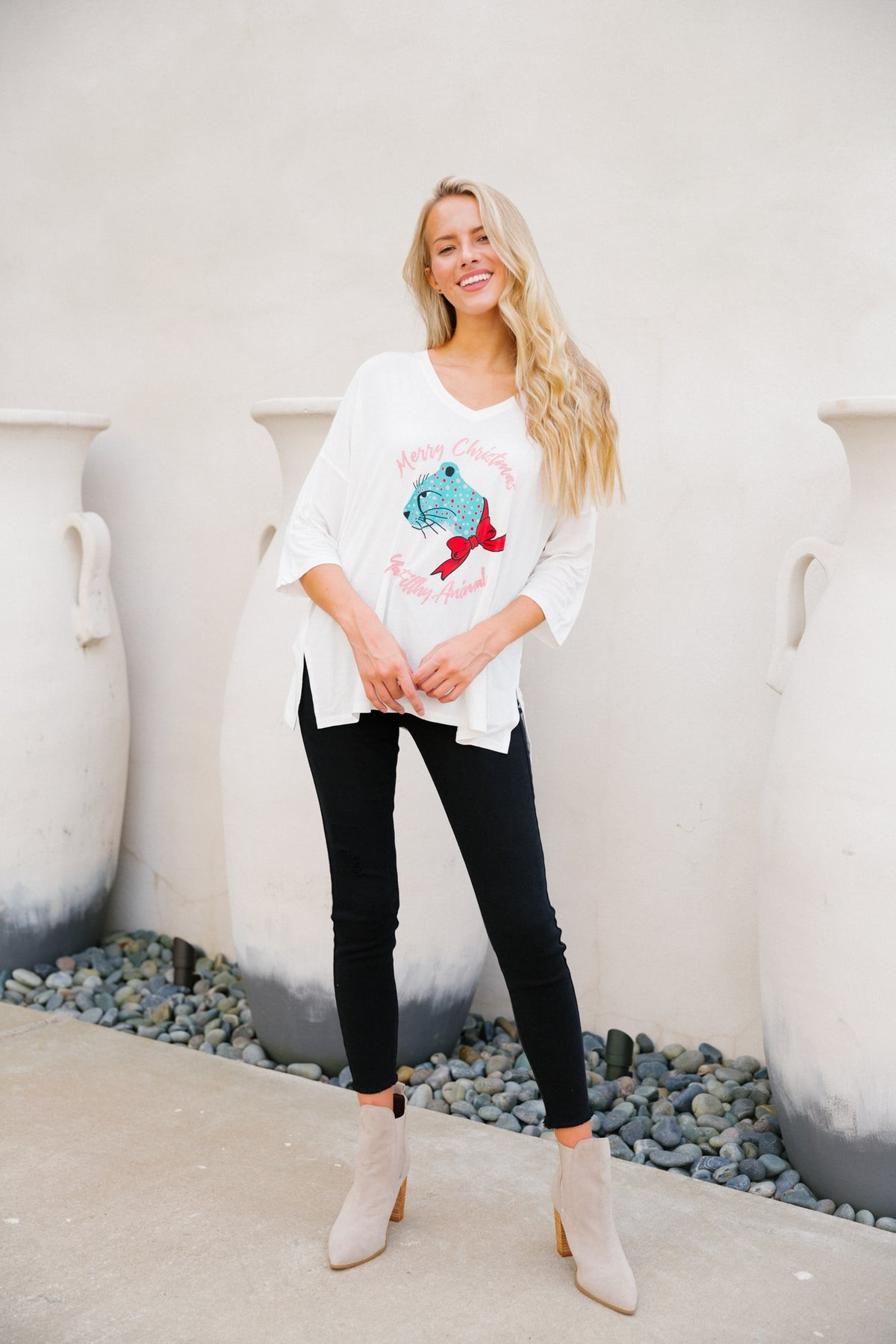 MERRY CHRISTMAS YA FILTHY ANIMAL 3 QUARTER LENGTH TEE - | Judith March