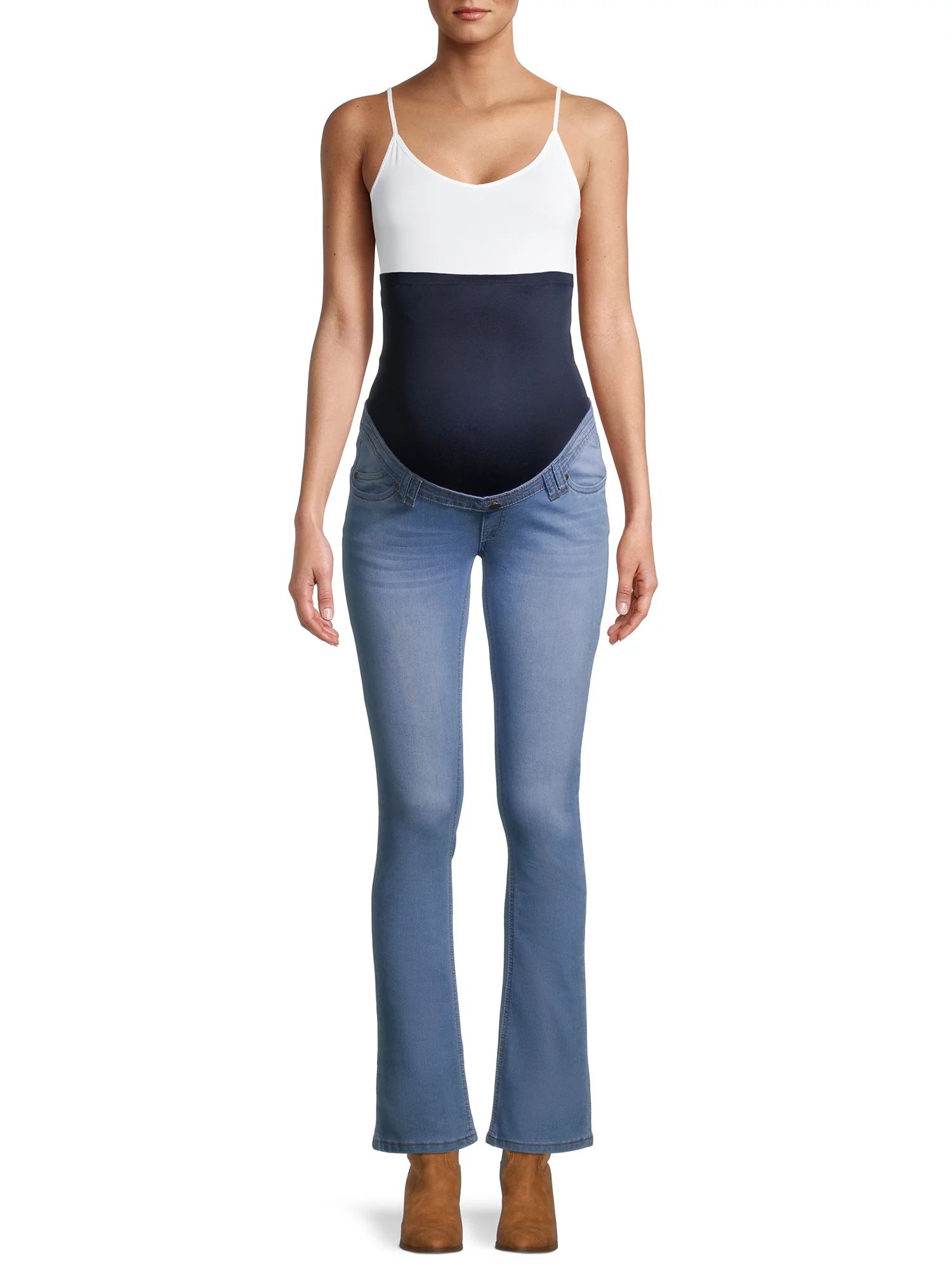 Oh! Mamma Women's Maternity Bootleg Jeans with Full Panel and Belted Detail | Walmart (US)