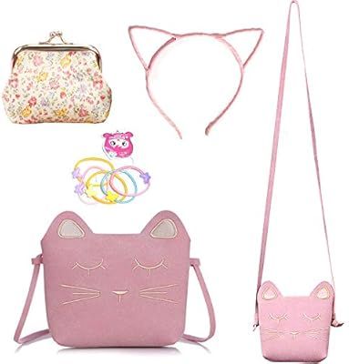 Delphinus Cute Cat Crossbody Bag, Little Girls Purses Cute Cat Bag with 1 Mini Coin Purse Cat Hea... | Amazon (US)
