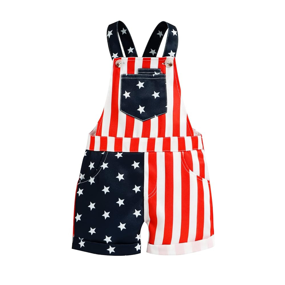 4th Fourth of July Baby Girl Boy Outfit American Flag Print Overalls Shorts Pocket Suspender Romp... | Amazon (US)
