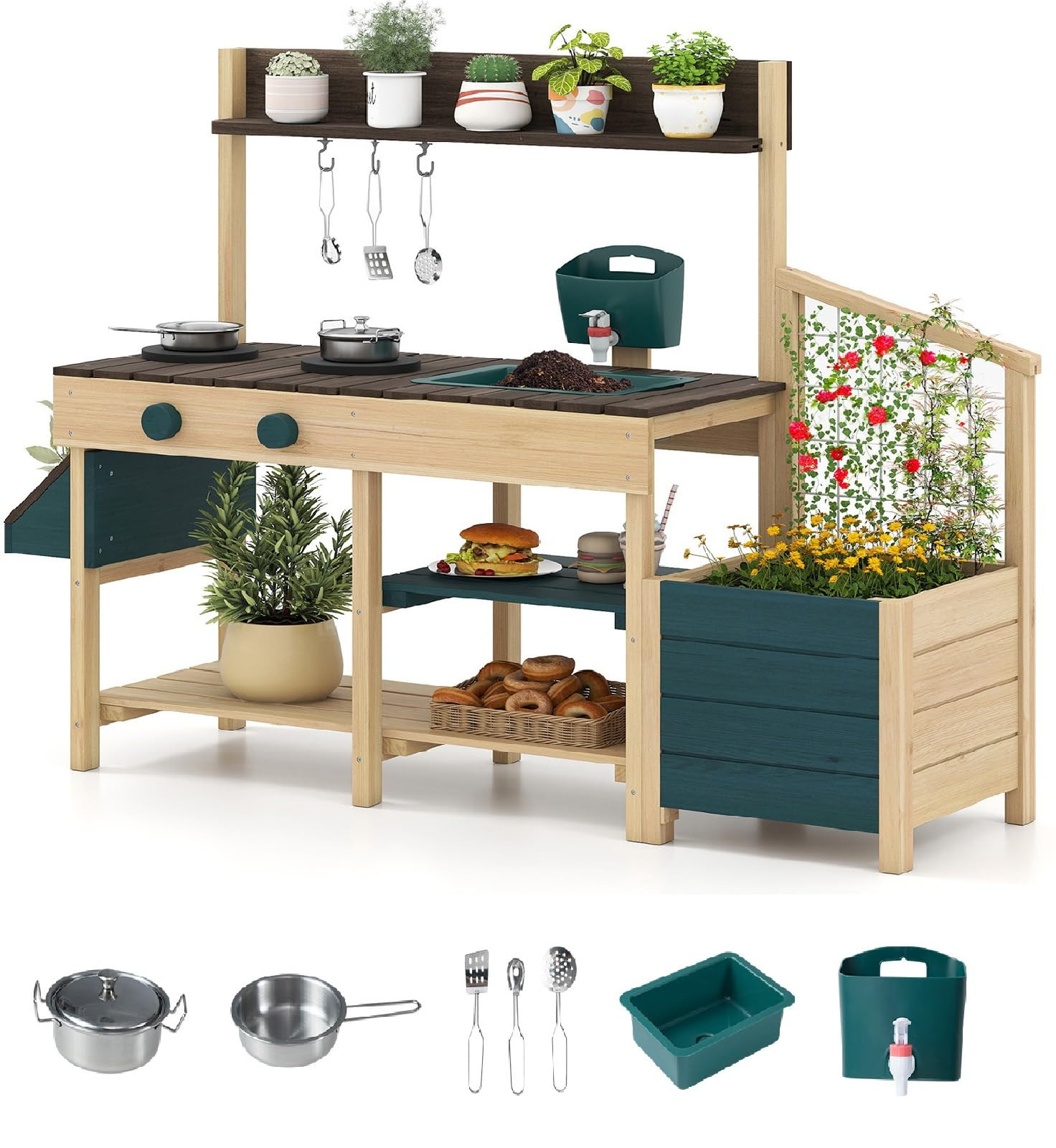 INFANS Mud Kitchen, Kids Outdoor Wooden Kitchen Play Set with Planter Box Storage Case Removable ... | Amazon (US)