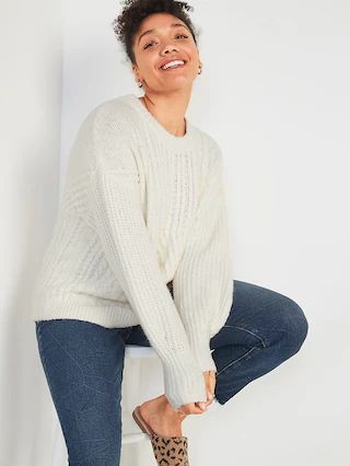 Cozy Cable-Knit Blouson-Sleeve Sweater for Women | Old Navy (CA)