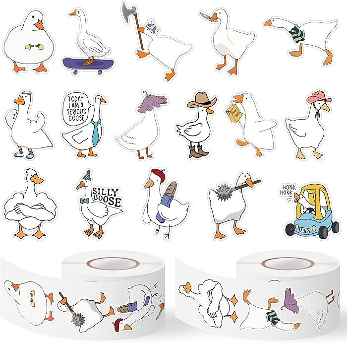 Silly Goose Roll Stickers - 2 Rolls 1000pcs Funny Goose Meme Decal for Teen Adult, Cute Vinyl Sti... | Amazon (US)