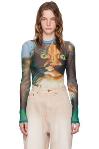 JW Anderson - Blue Sheer Long Sleeve T-Shirt | SSENSE